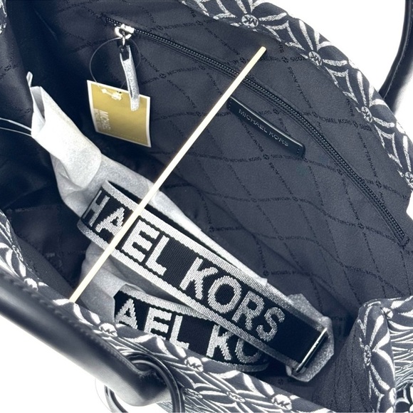 Michael Kors Mirella Medium Logo Tote Bag Black/Silver - Picture 8 of 9